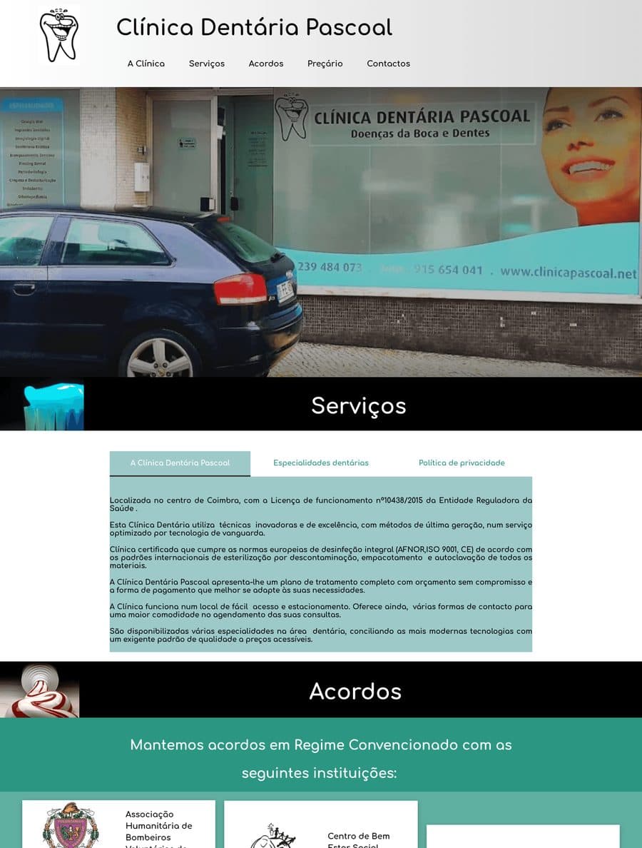 Clínica Dentária Pascoal, antes: topo da página
