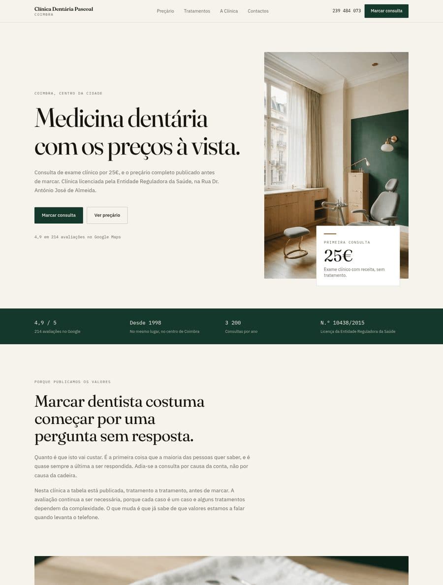 Clínica Dentária Pascoal, depois: topo da página