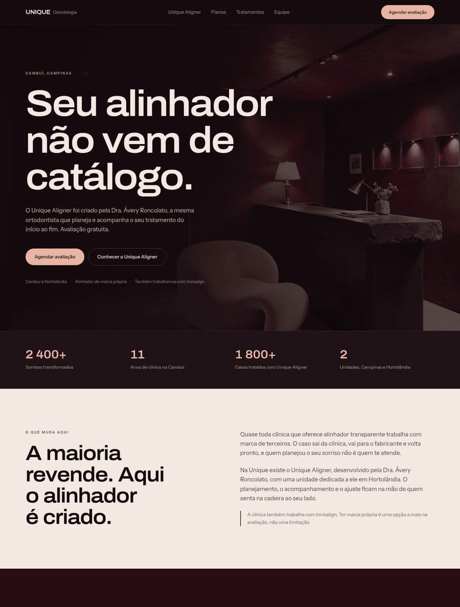Unique Odontologia, depois: topo da página