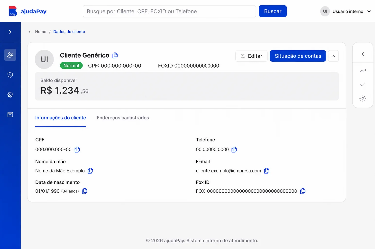 Tela de dados do cliente no ajudaPay depois do redesign