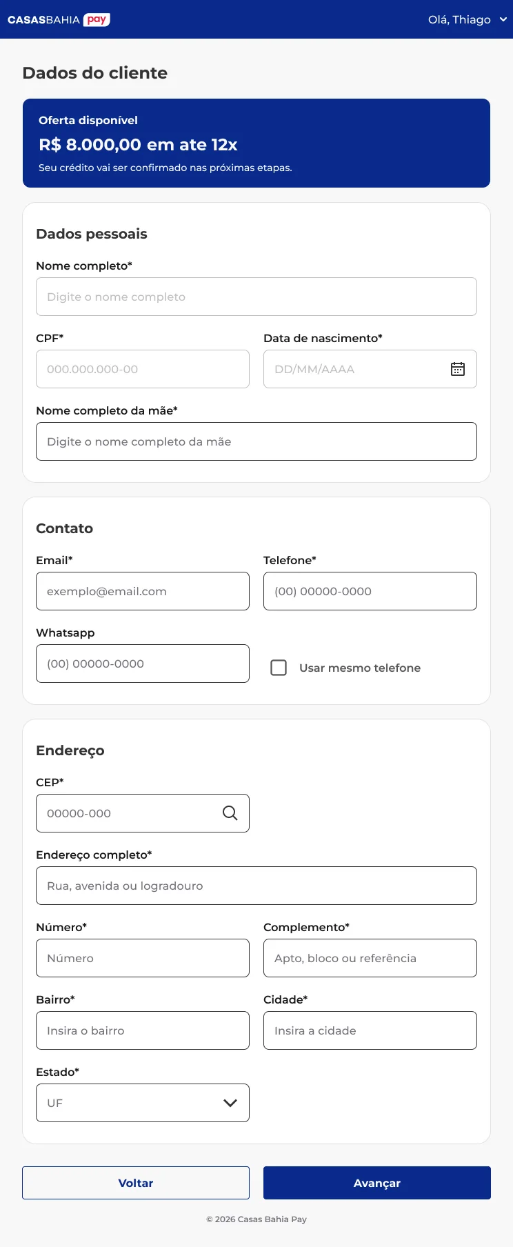 Dados · Casas Bahia Pay